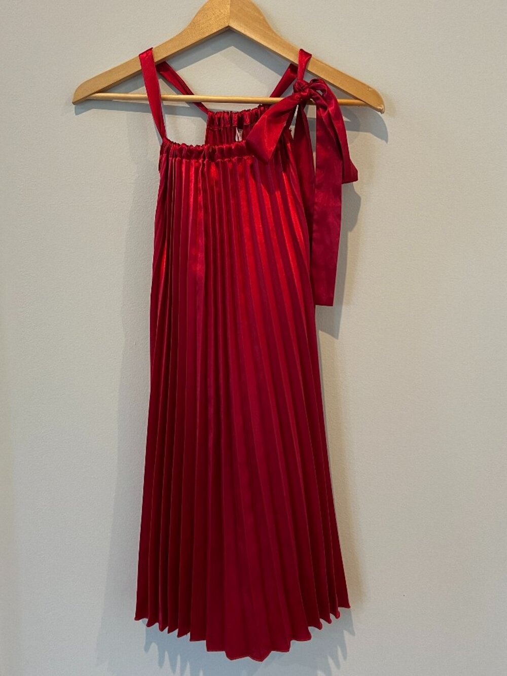 Ashley Stewart Red Pleated Bow Neck Dress / Nightie – Flowy Satin Feel – 2X